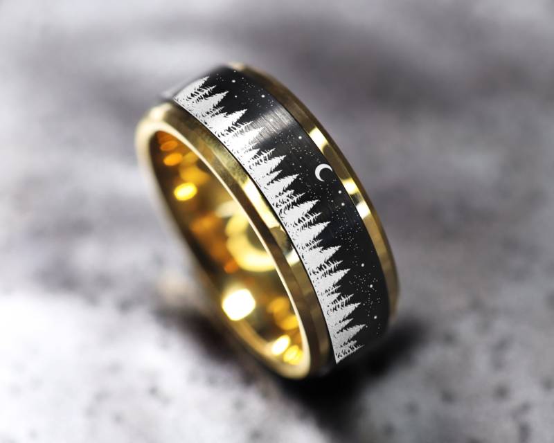 Natur Ehering, Fidget Spinner Ring, Berglandschaft Verlobungsring, Outdoor Angst Berg Ring von GalleryJewelers