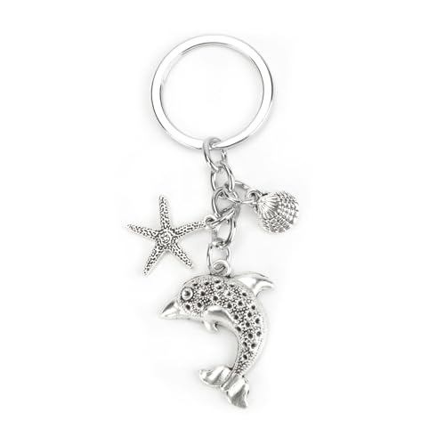 Delfin Schlüsselanhänger mit Muschel Seestern Anhänger Meerestier Deko Bagcharms Geschenk für Damen von Gallkeat