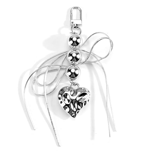 Gallkeat Herz Schlüsselanhänger Schleife Taschenanhänger Süß Schlüsselringe Charms Silber Bag Charms Anhänger Tasche Handy Anhänger Keychain Phone Charm von Gallkeat