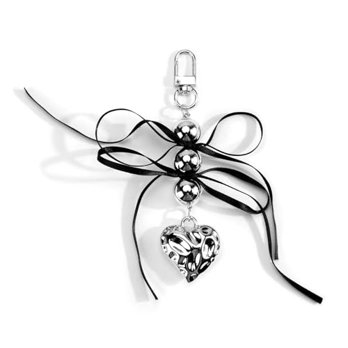 Gallkeat Herz Schlüsselanhänger Schleife Taschenanhänger Taschen Charms Schlüsselanhänger Silberglänzend Anhänger Keychain Phone Charm von Gallkeat