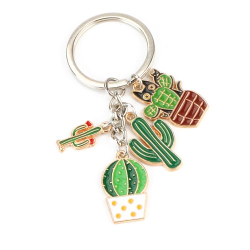 Gallkeat Kaktus Schlüsselanhänger Grün Cactus Schlüsselanhänger Metall mit Gravur, Glücksbringer für Schulranzen Abschiedsgeschenk Freundin Genesungsgeschenke Frauen Edelstein Anhänger von Gallkeat