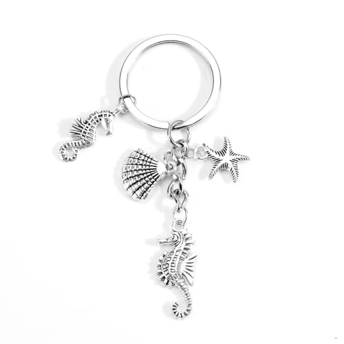 Seepferdchen Seestern Schlüsselanhänger Lustiger Metall SchlüsseIanhänger mit Gravur Praktisches AccessoireGlanz Geschenk für Freundin Silber (Ozean) von Gallkeat