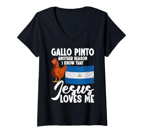 Damen Nica Enthusiast Nicaraguanischer Feinschmecker Grund Gallo Pinto T-Shirt mit V-Ausschnitt Damen Nica Enthusiast Nicaraguanischer Feinschmecker Grund Gallo Pinto T-Shirt mit V-Ausschnitt von Gallo Pinto Illustration For Nicaraguan Food Lover