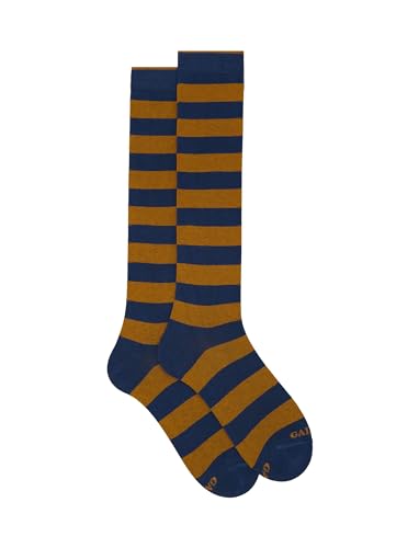 Gallo Men's long blue cotton socks with two-tone stripes. von Gallo