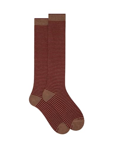 Gallo Men's long beige cotton socks with Windsor stripes. von Gallo