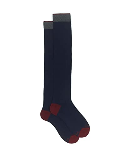 Gallo Men's long plain blue cotton and cashmere socks with contrasting details. von Gallo