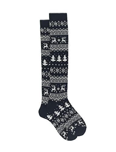 Gallo Men's long navy blue cotton socks with decorative Christmas motif. von Gallo