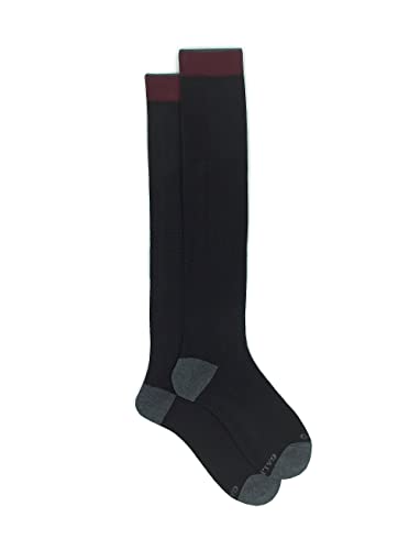 Gallo Men's long plain black cotton and cashmere socks with contrasting details. von Gallo