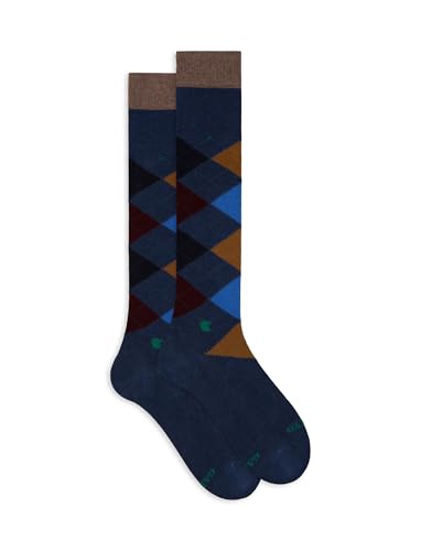Gallo Men's long blue cotton socks with inlay motif von Gallo