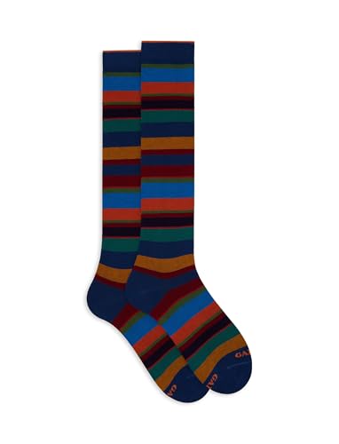 Gallo Men's long blue cotton socks with multicoloured stripes Gallo Men's long blue cotton socks with multicoloured stripes von Gallo