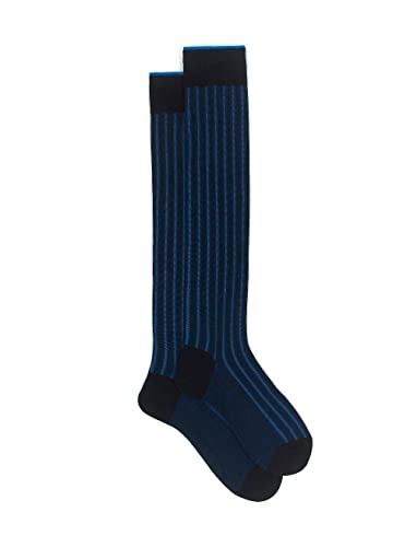 Gallo Men's long blue plated cotton socks with wide rib stitch. von Gallo