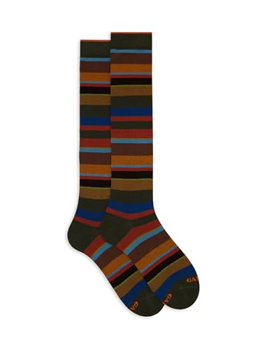 Gallo Men's long green cotton socks with multicoloured stripes Gallo Men's long green cotton socks with multicoloured stripes von Gallo
