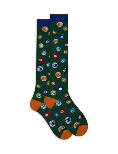 Gallo Men's long green cotton socks with pool-ball motif von Gallo