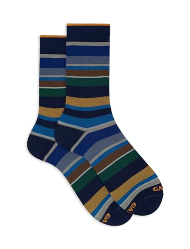 Gallo Men's short blue cotton socks with multicoloured stripes von Gallo