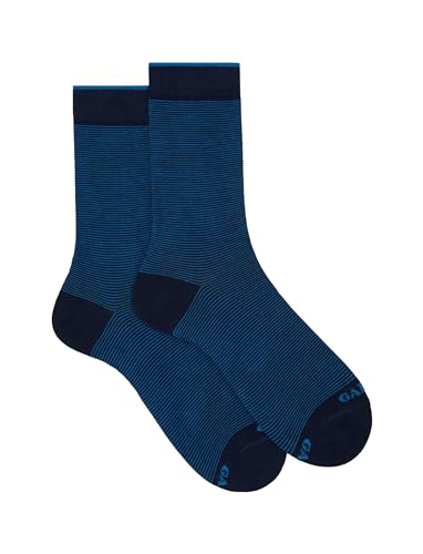 Gallo Men's short light blue cotton socks with two-tone stripes. von Gallo