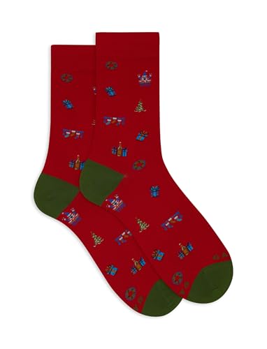 Gallo Men's short red cotton socks with mixed Christmas motif von Gallo