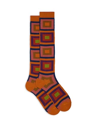 Men's long yellow cotton socks with concentric square motif Men's long yellow cotton socks with concentric square motif von Gallo