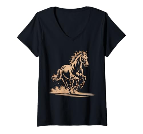 Damen Retro Laufpferd Vintage für Reitliebhaber T-Shirt mit V-Ausschnitt Damen Retro Laufpferd Vintage für Reitliebhaber T-Shirt mit V-Ausschnitt von Galloping Horse Wild Spirit Adventure Fans