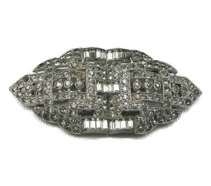 Vintage Art Deco Strass Duette Clip Brosche von GallunFineJewelry