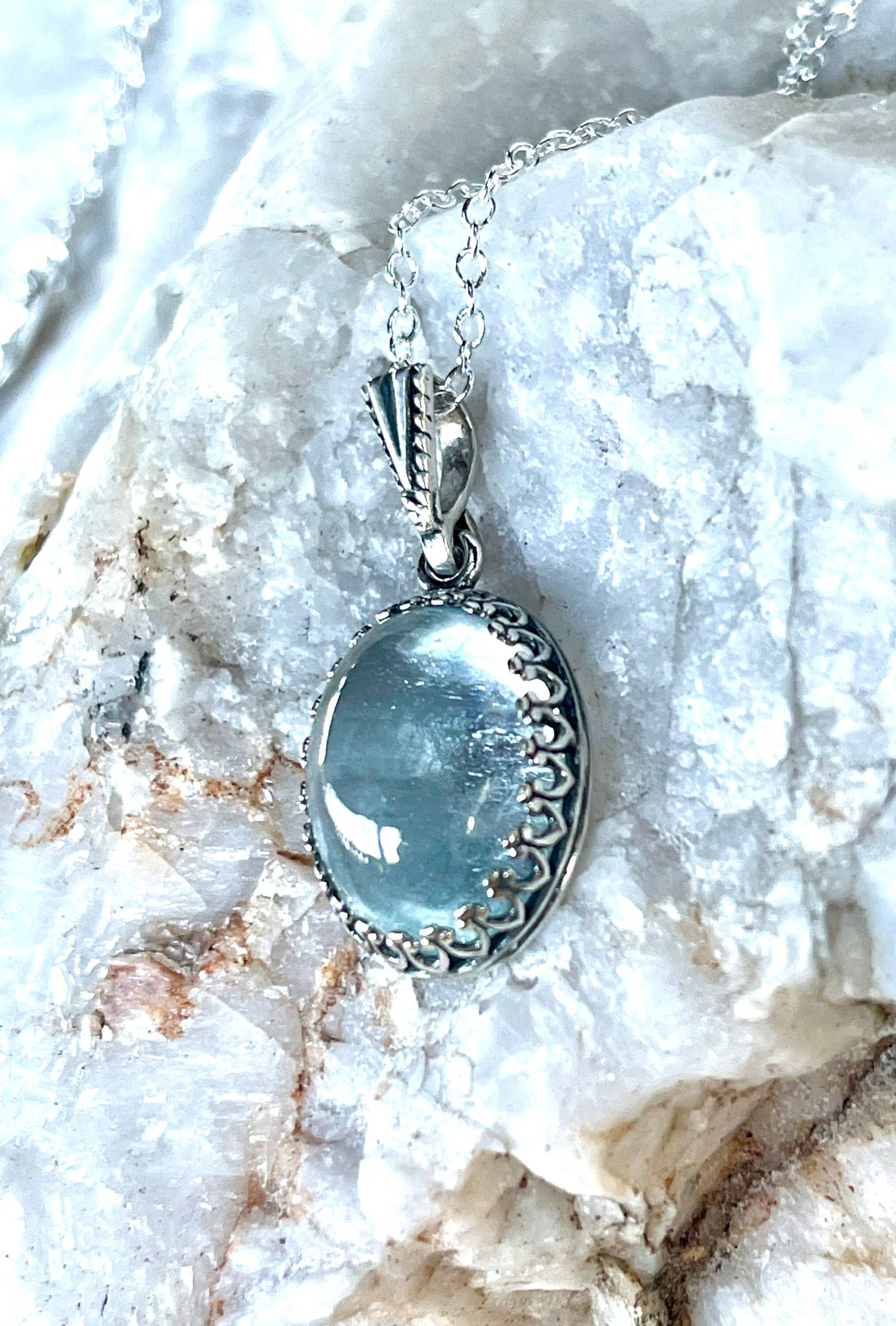 Blau, Topas, Anhänger, Halskette, in Oxidiert, Sterling Silber von Galocher