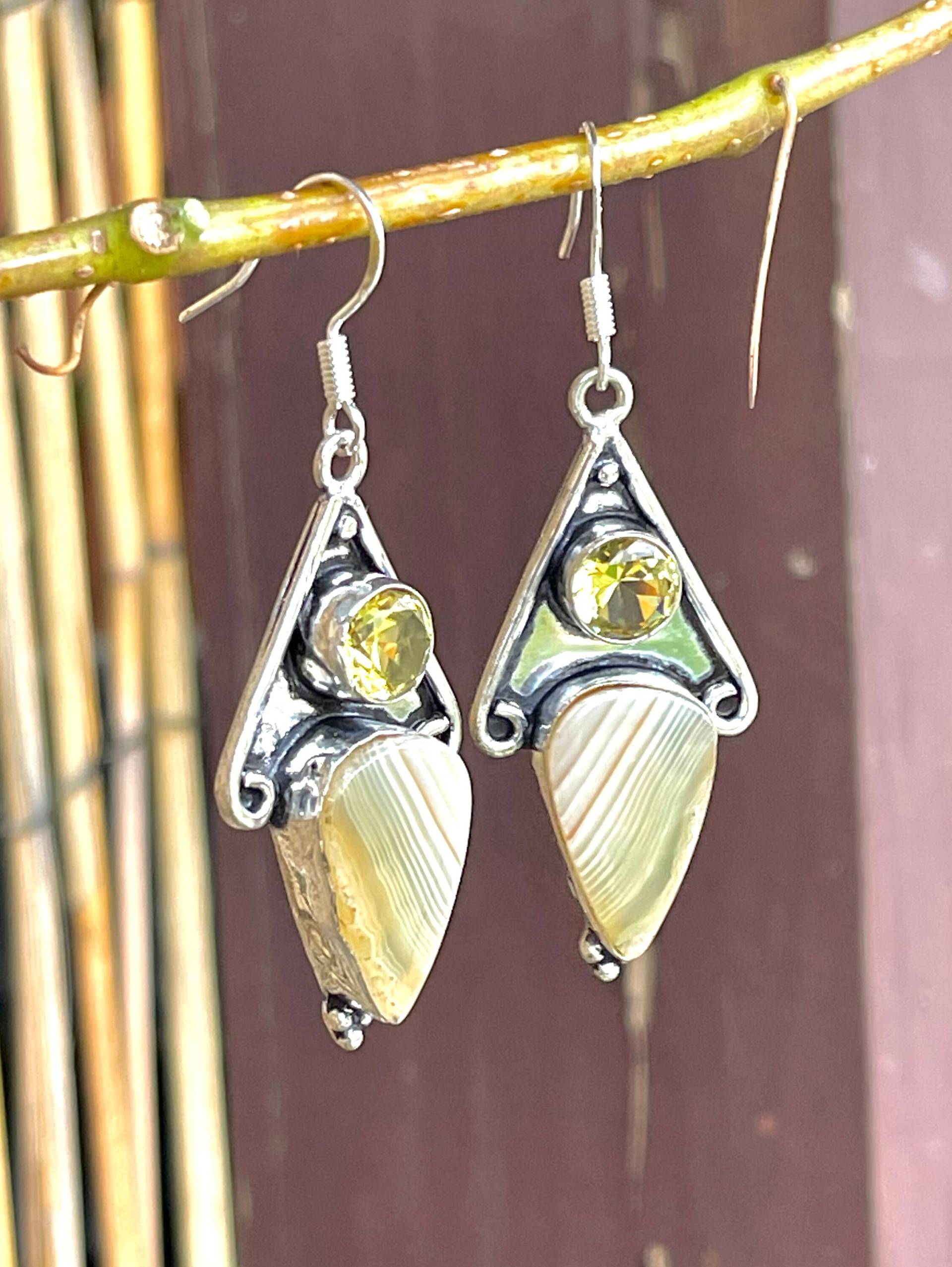 Botswana Achat, Citrin, Ohrringe, in Oxidiertem Silber, Multi Stein Statement Ohrringe Botswana Achat, Citrin, Ohrringe, in Oxidiertem Silber, Multi Stein Statement Ohrringe von Galocher