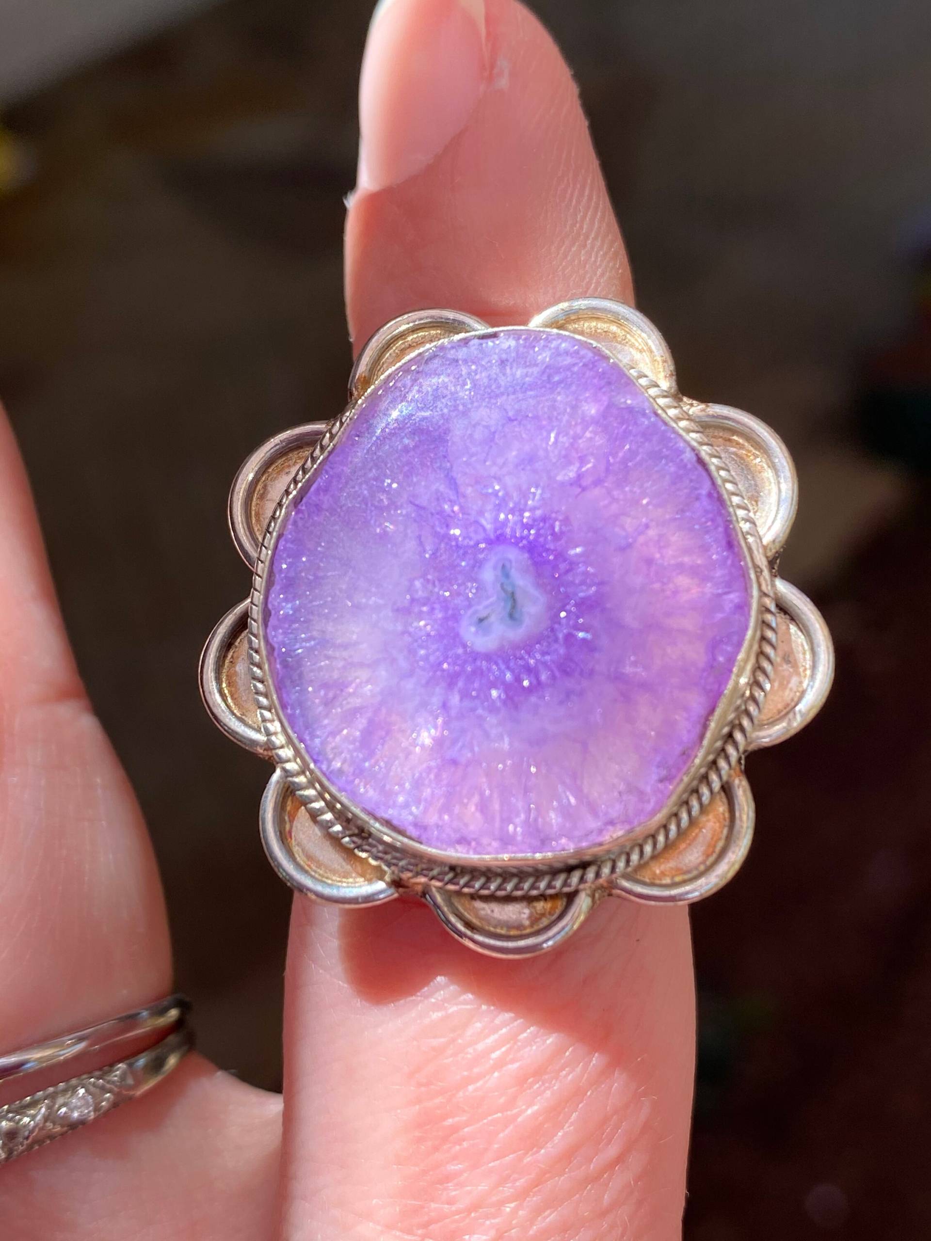 Lila, Solar, Achat, Ring, in Oxidiertem Silber, Größe 7 von Galocher