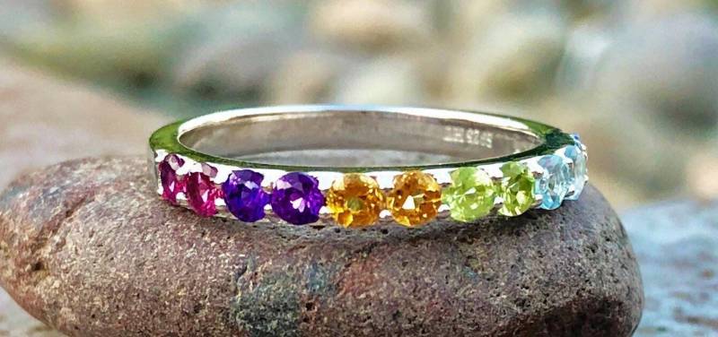 Multi-Edelstein Eternity Stapelbare Ehering/Verlobungsringe von Galocher