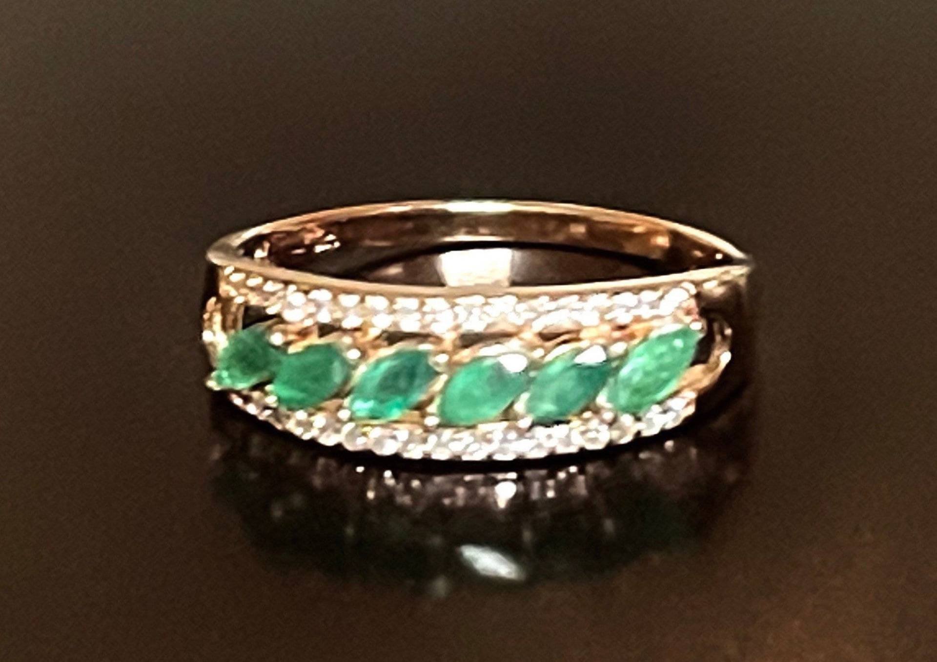 Natürlich, Smaragd, Ring, Rosegold, Größe 8, Smaragd Jubiläumsband von Galocher