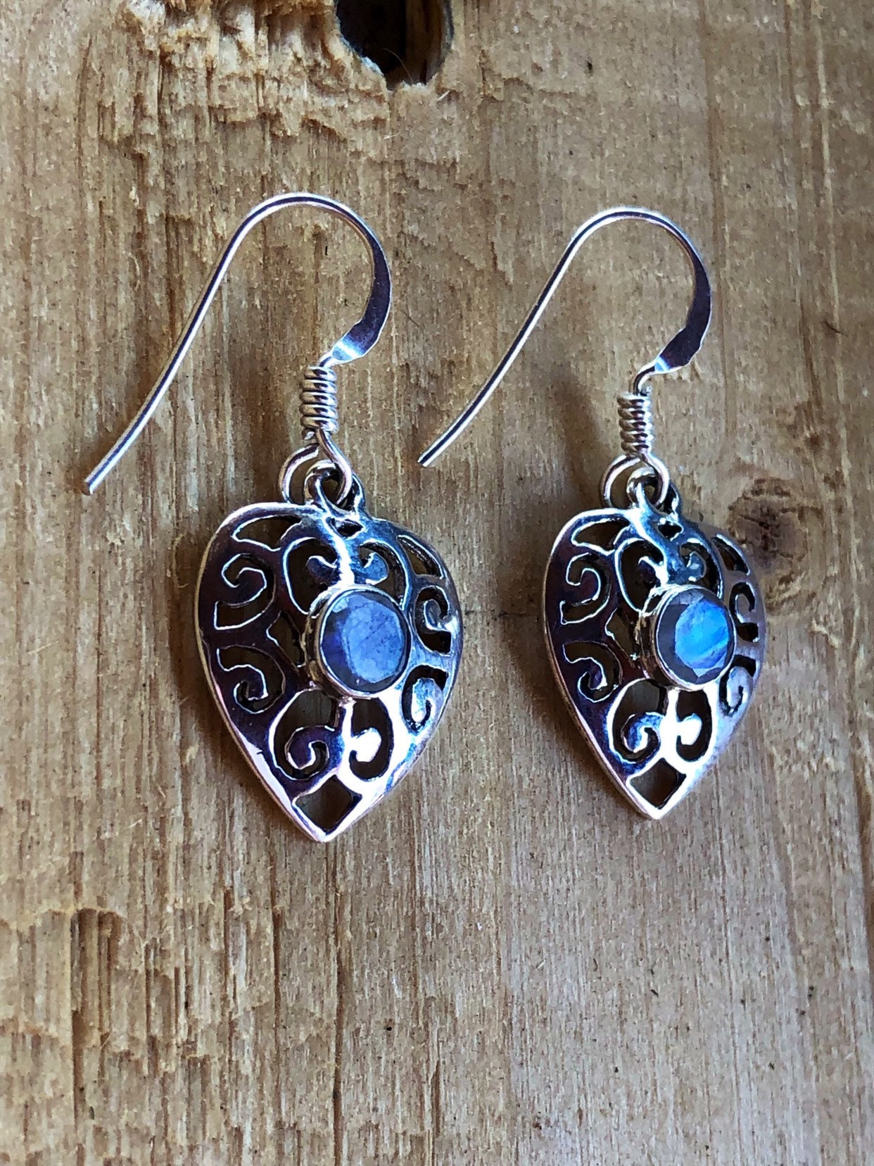 Regenbogen, Mondstein, Herz, Ohrringe, Aus Sterling Silber von Galocher