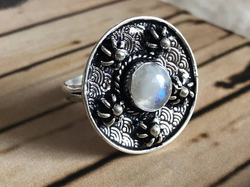 Regenbogen Mondstein Sterling Silber Ring von Galocher