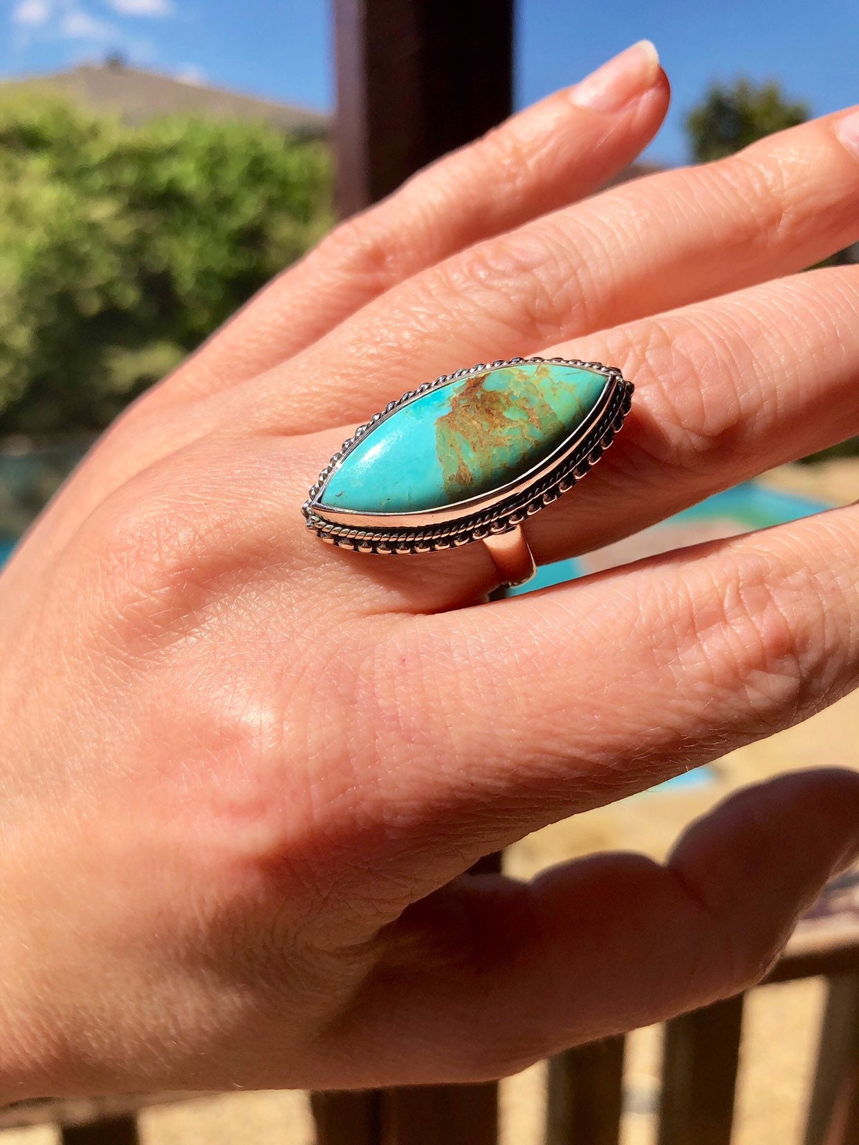 Türkis, Ring, in Sterling Silber, Größe 8, 5 von Galocher