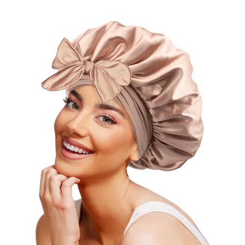 Galsangflower Seidenhaube zum Schlafen für Locken & Lange Haare (Silk Bonnet) – Doppellagige Satin-Schlafhaube für Frauen, atmungsaktiv & rutschfest mit Haarschutz von Galsangflower