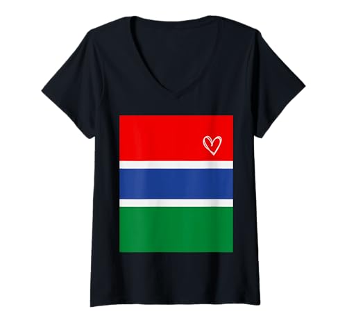 Damen Gambia Flagge Gambian Heart Proud Heritage National Day T-Shirt mit V-Ausschnitt Damen Gambia Flagge Gambian Heart Proud Heritage National Day T-Shirt mit V-Ausschnitt von Gambia Flag Gambian Proud National Day Gifts Idea