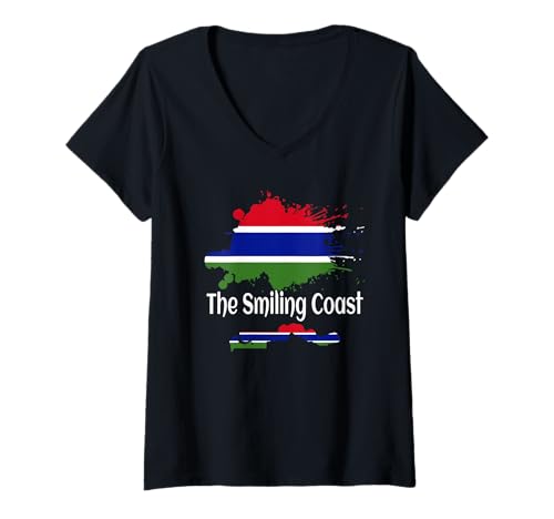 Damen Love Gambia with Gambia Distressed Flag Map Gambian Pride T-Shirt mit V-Ausschnitt von Gambia Teez