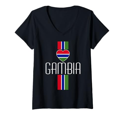Damen Love Gambia with Gambia-Flagge in einem Herzen Gambian Pride T-Shirt mit V-Ausschnitt von Gambia Teez