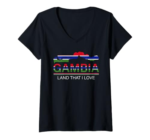 Damen Love Gambia with Gambia-Flaggenkarte Gambian Pride T-Shirt mit V-Ausschnitt von Gambia Teez