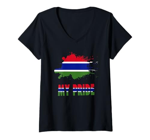 Damen My Pride Love Gambia with Gambia Distressed Flag T-Shirt mit V-Ausschnitt Damen My Pride Love Gambia with Gambia Distressed Flag T-Shirt mit V-Ausschnitt von Gambia Teez