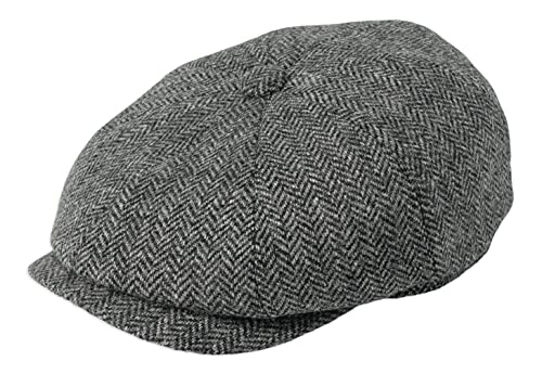 Gamble & Gunn 'Ramsden' graue Fischgräten-Tweed-Kappe mit 8 Paneelen, 63 cm von Gamble & Gunn