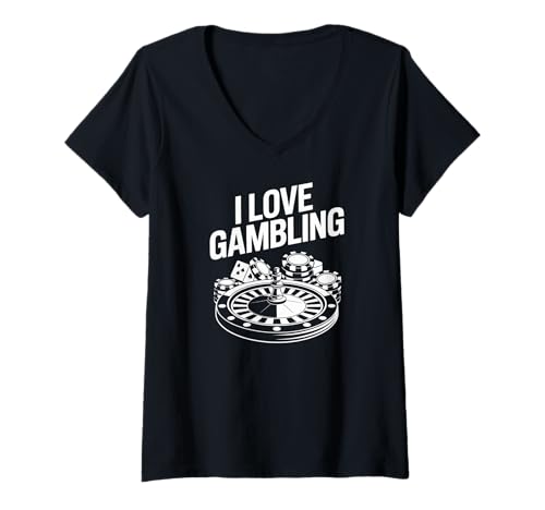 Damen I Love Gambling Roulette Poker Chips Würfel T-Shirt mit V-Ausschnitt Damen I Love Gambling Roulette Poker Chips Würfel T-Shirt mit V-Ausschnitt von Gambling Casino Roulette Poker Chips Dice