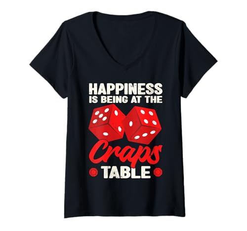Damen Happiness is Being at The Craps Table Lustiges Glücksspiel T-Shirt mit V-Ausschnitt Damen Happiness is Being at The Craps Table Lustiges Glücksspiel T-Shirt mit V-Ausschnitt von Gambling Enthusiasts Casino Lovers