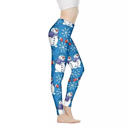Damen High Waist Yoga Pants Leggings Workout Tights Capri Sport Leggings für Frauen Mädchen, Weihnachten Schneemann Blau, XS von Gambo