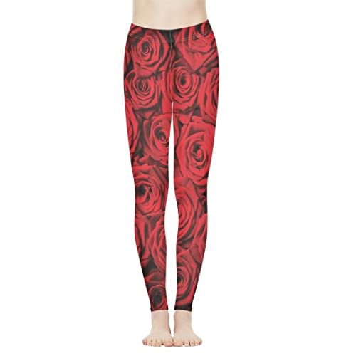 Gambo XS-3XL Plus Größe Frauen Gedruckt Leggings für Yoga Fitness Hosen Hohe Taille Laufen Strumpfhosen Athletic Wear, rote rose, XL von Gambo