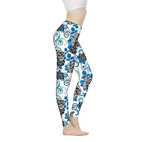 Gambo Yoga-Leggings mit hoher Taille für Damen, Bauchkontrolle, Workout, Laufen, Sport, Fitnessstudio, Tanzen, Rose Blue Leaf, XXX-Large von Gambo