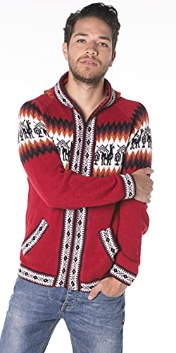 Gamboa - 100% Alpaka - Alpaka-Cardigan mit Reißverschluss und Kapuze an der Vorderseite - In Verschiedenen Farben erhältlich - Damen - Llamitas Design XL Rot von Gamboa