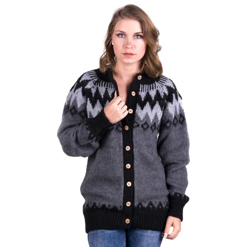 Gamboa Alpaka Cardigan Damen Kapuze Strickjacke Norweger Pullover Jacke für Herbst Winter von Gamboa