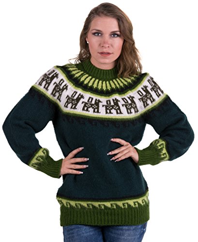 Gamboa - Alpaca Pullover für Damen - Rundhalspullover - Anden-Design,Grün,XL von Gamboa
