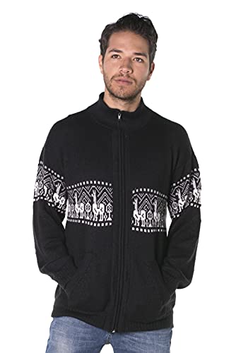 Gamboa Alpaka Strickjacke Herren Alpaka Jacke Warmer Strickjacke Wool - Schwarz mit weißen Lamitas von Gamboa