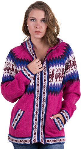 Gamboa - Alpaka Strickjacke für Damen - Alpaka Kapuzenpullover,Rosa, M von Gamboa