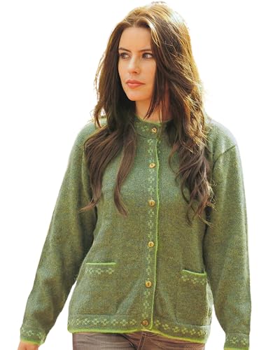 Gamboa - Alpaka-Strickjacke mit Knöpfen - Damen - Bootshals, Grün, XL von Gamboa