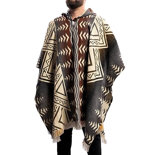 Gamboa Alpaka Wolle Poncho Herren Decke Ponchos Kapuze Cape Pancho Männer Mexikanischer Wollponcho Winter Cowboy Hippie Jacke von Gamboa